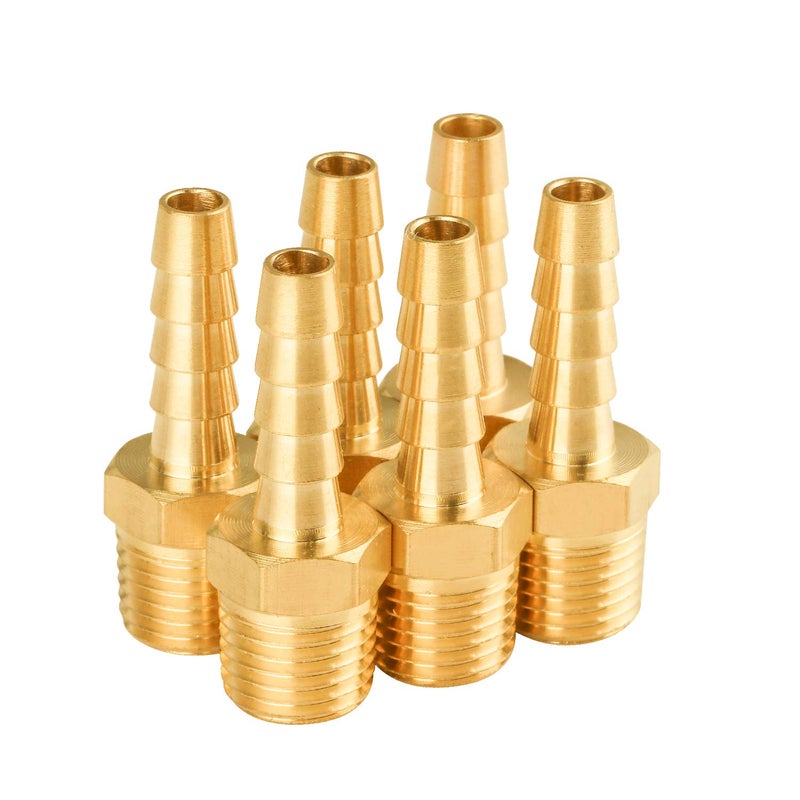SUNGATOR 6-Pack 1/4 Inch Hose Barb Fittings  Brass Air Hose Fittings  1/4'' Male NPT Pipe Thread ? 1/4'' Barb End Adapter  Brass Air Line Repair Kit for Compressor - Image 1